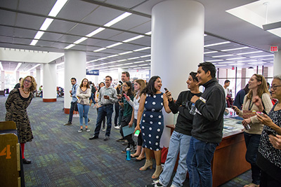 Patrons at a UCI Libraries event