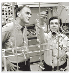 Rowland, F.S., and Mario Molina in chemistry lab, January, 1975. 