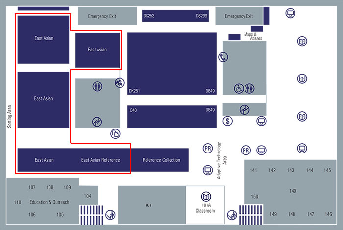 Langson LIbrary Map 1st Floor East Asian Collections