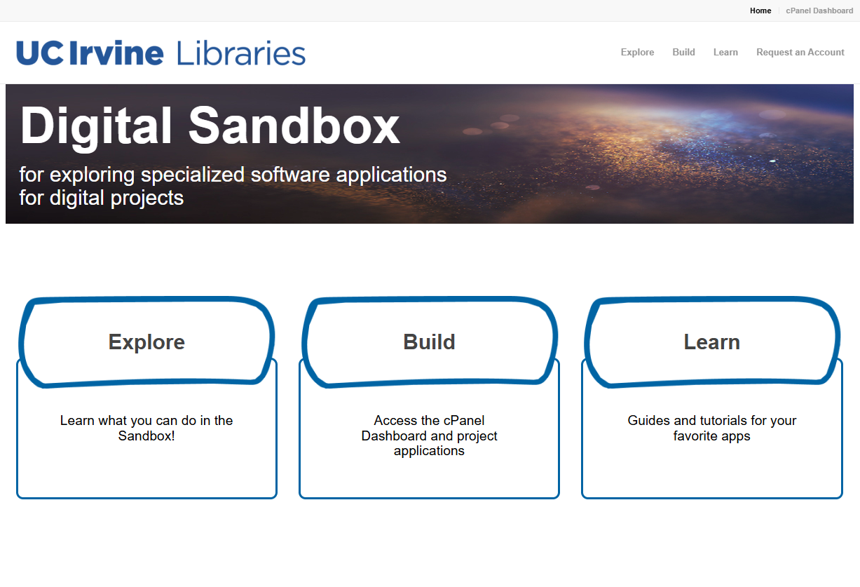 Digital sandbox homepage.