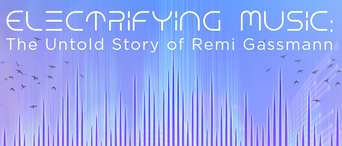 Electrifying Music The Untold Story of Remi Gassmann exhibit art showing blue sky and music symbols